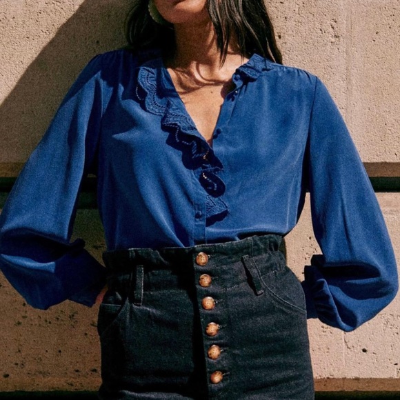 Sézane Chlo Silk Shirt in Electric Blue, size 36 - Picture 3 of 6